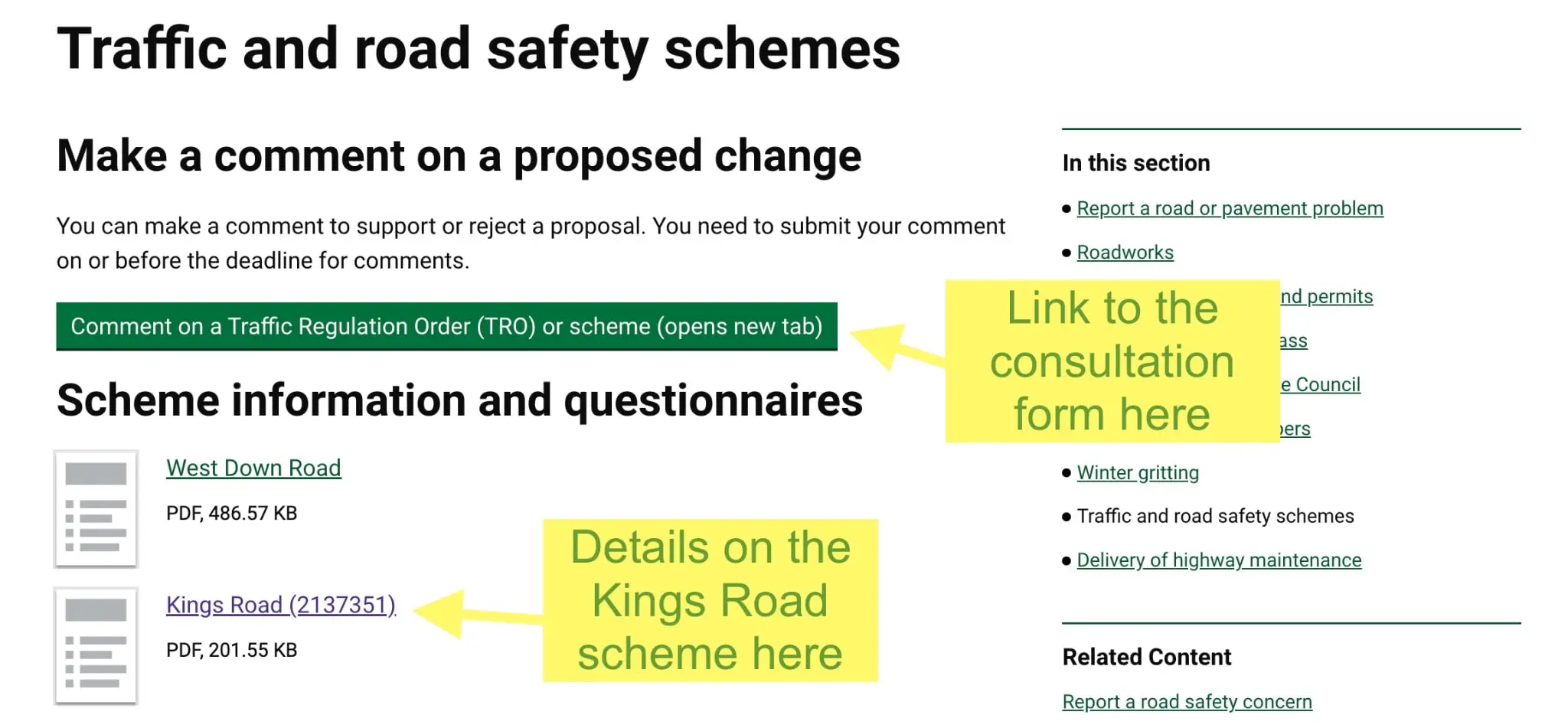 Where to look on the PCC page